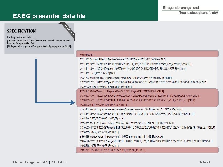 EAEG presenter data file n io rs Ve 0 3. Claims Management IADI |