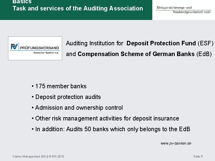 Basics Task and services of the Auditing Association Auditing Institution for Deposit Protection Fund