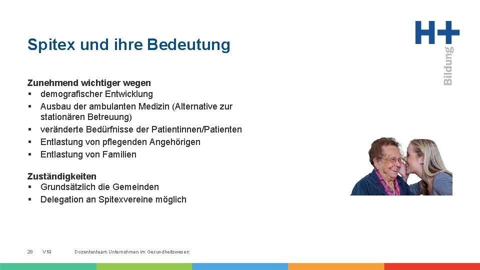 Spitex und ihre Bedeutung Zunehmend wichtiger wegen § demografischer Entwicklung § Ausbau der ambulanten