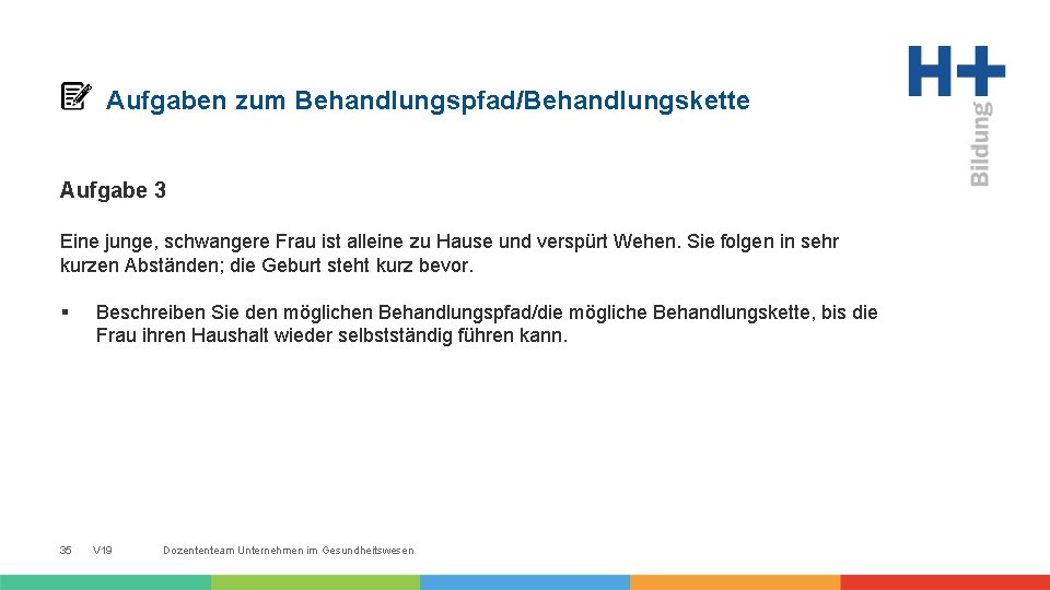 Aufgaben zum Behandlungspfad/Behandlungskette Aufgabe 3 Eine junge, schwangere Frau ist alleine zu Hause und