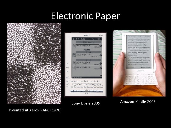 Electronic Paper Sony Librié 2005 Invented at Xerox PARC (1970) Amazon Kindle 2007 