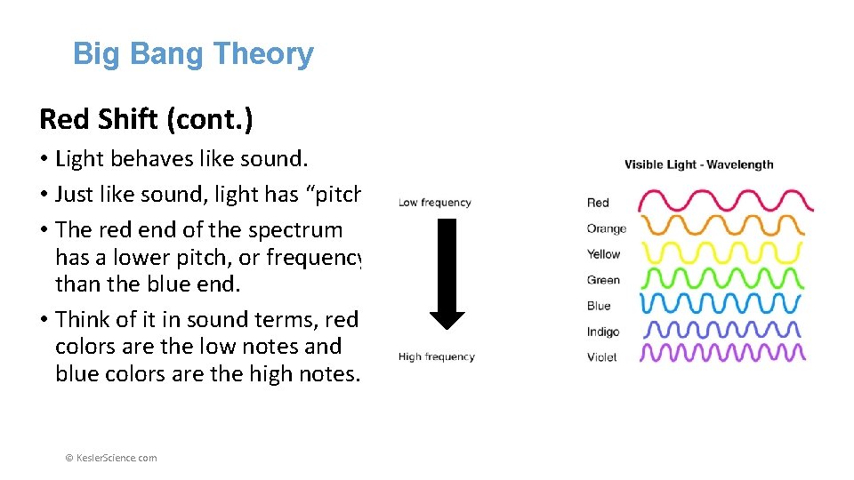 Big Bang Theory Red Shift (cont. ) • Light behaves like sound. • Just