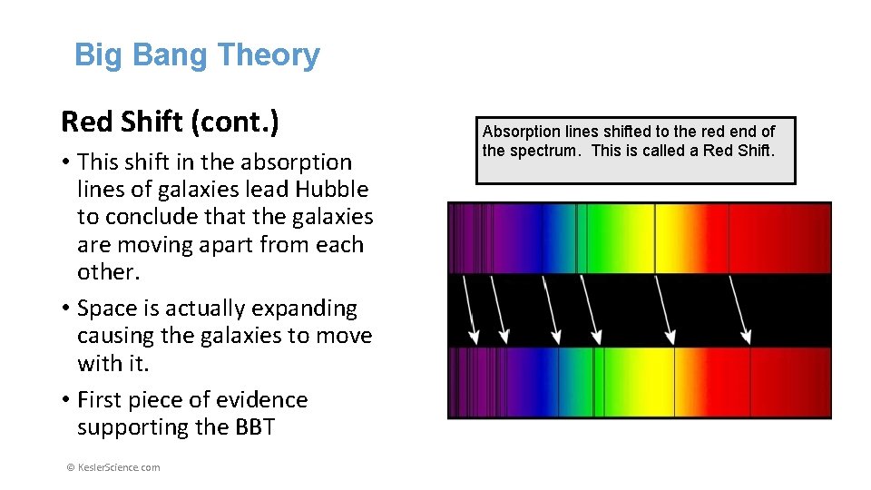 Big Bang Theory Red Shift (cont. ) • This shift in the absorption lines