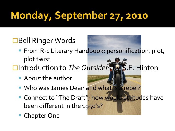 Monday, September 27, 2010 �Bell Ringer Words From R-1 Literary Handbook: personification, plot, plot