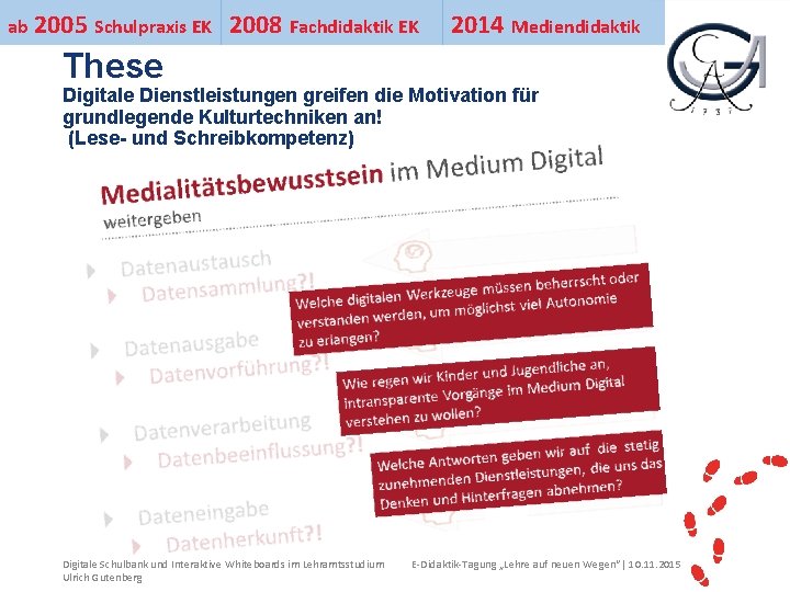 ab 2005 Schulpraxis EK 2008 Fachdidaktik EK These 2014 Mediendidaktik Ihr Uni-Logo Digitale Dienstleistungen