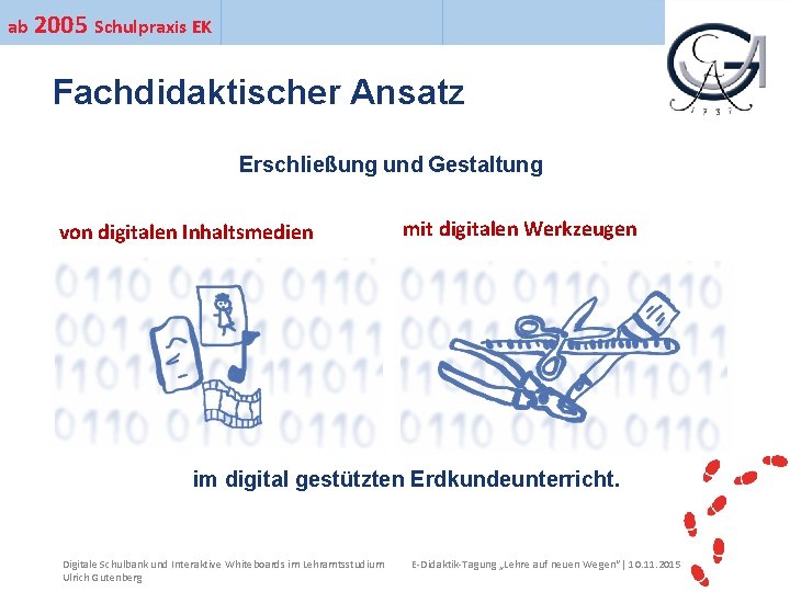 ab 2005 Schulpraxis EK Ihr Uni-Logo Fachdidaktischer Ansatz Erschließung und Gestaltung von digitalen Inhaltsmedien