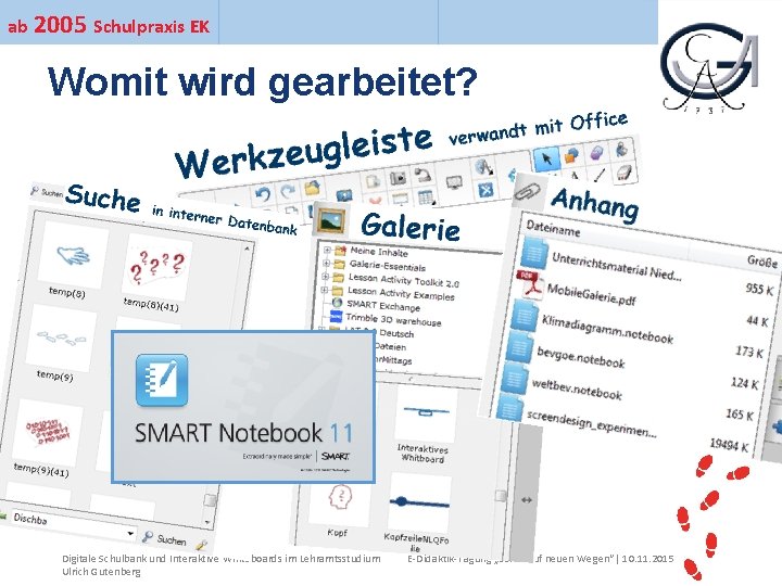 ab 2005 Schulpraxis EK Ihr Uni-Logo Womit wird gearbeitet? Digitale Schulbank und Interaktive Whiteboards