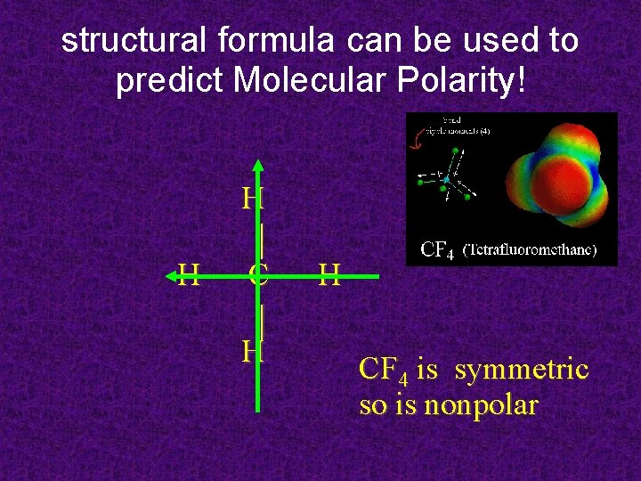 structural formula can be used to predict Molecular Polarity! H H CF 4 is