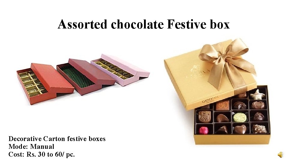 Assorted chocolate Festive box Decorative Carton festive boxes Mode: Manual Cost: Rs. 30 to