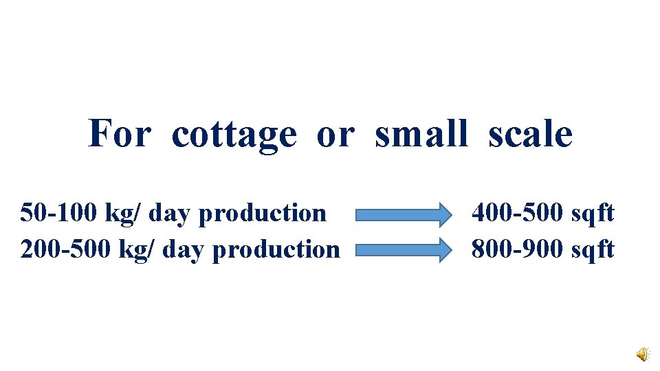 For cottage or small scale 50 -100 kg/ day production 200 -500 kg/ day