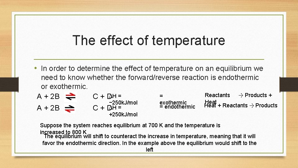 The effect of temperature • In order to determine the effect of temperature on