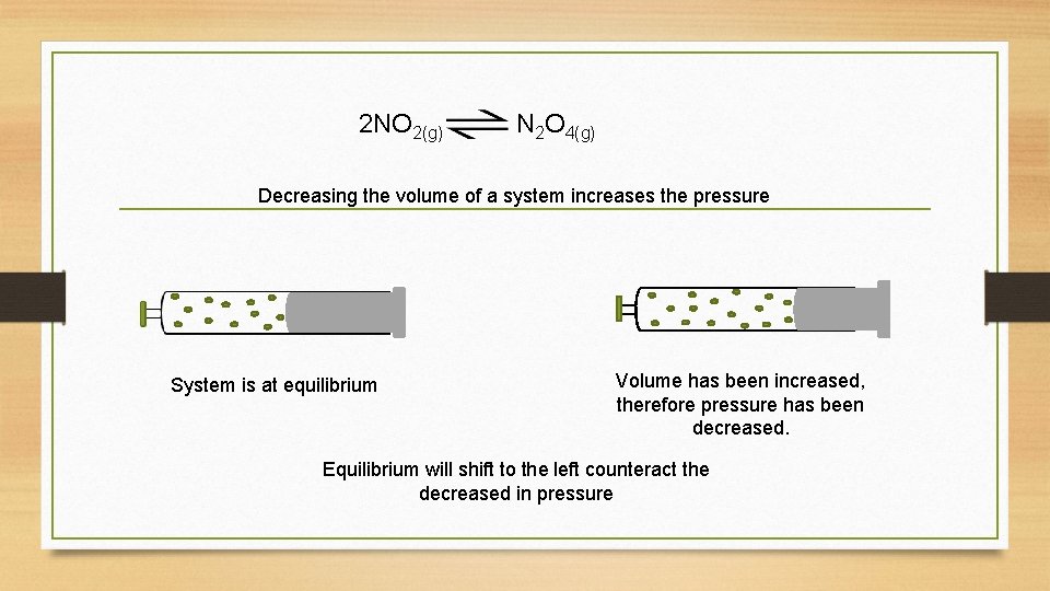 2 NO 2(g) N 2 O 4(g) Decreasing the volume of a system increases