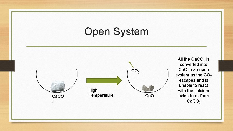 Open System CO 2 Ca. CO 3 High Temperature Ca. O All the Ca.