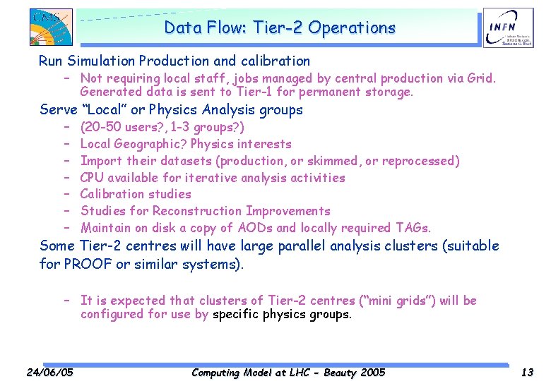 Data Flow: Tier-2 Operations Run Simulation Production and calibration – Not requiring local staff,