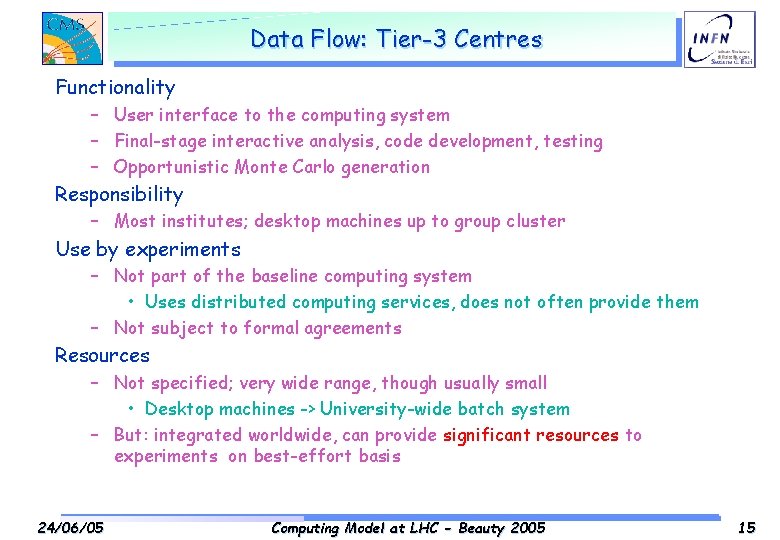 Data Flow: Tier-3 Centres Functionality – User interface to the computing system – Final-stage
