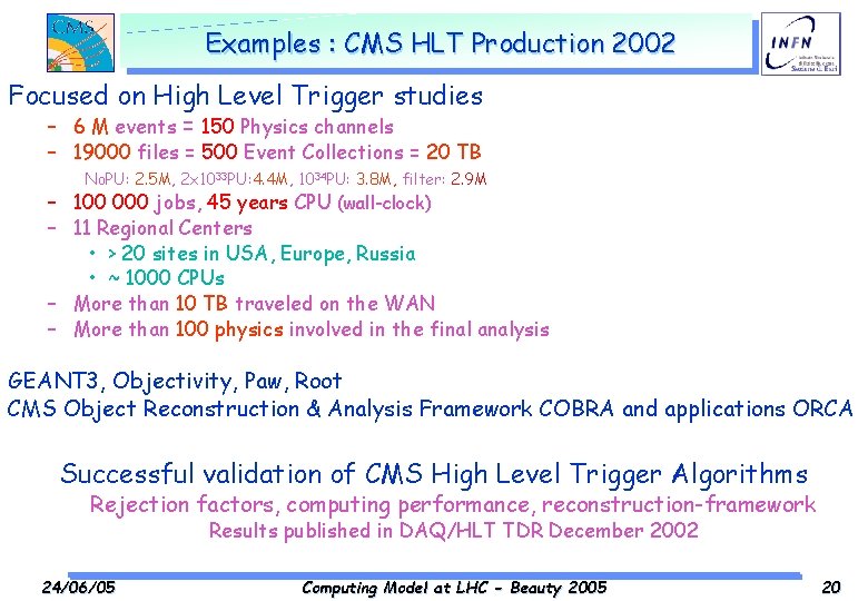 Examples : CMS HLT Production 2002 Focused on High Level Trigger studies – 6