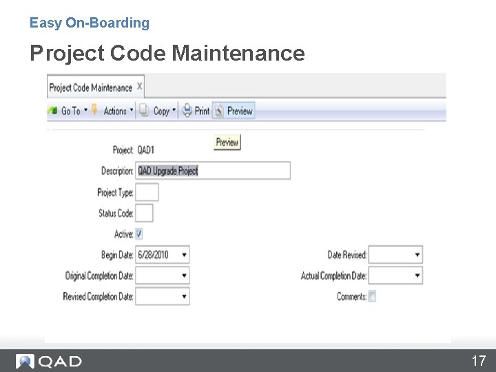 Easy On-Boarding Project Code Maintenance 17 