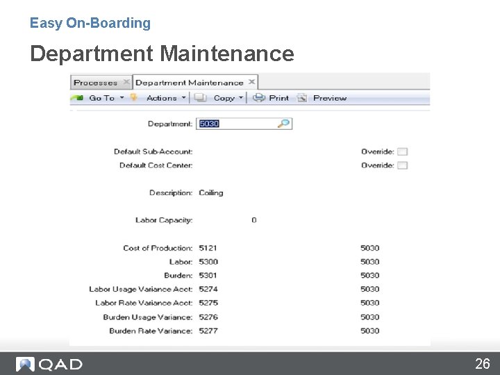Easy On-Boarding Department Maintenance 26 