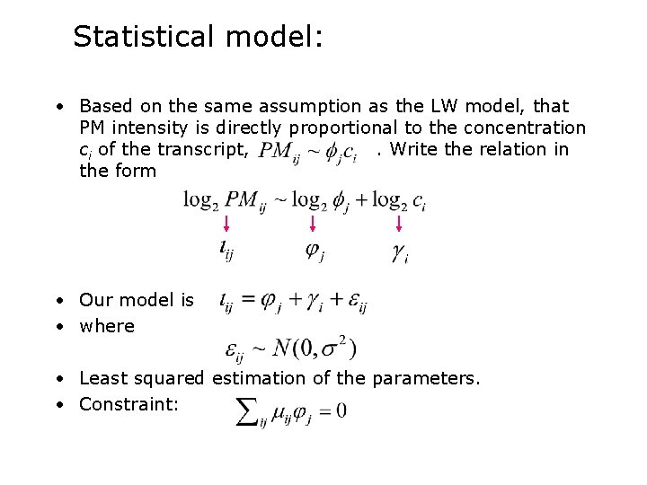 Statistical model: • Based on the same assumption as the LW model, that PM