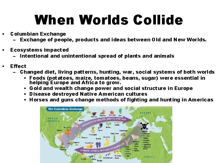 When Worlds Collide • Columbian Exchange – Exchange of people, products and ideas between