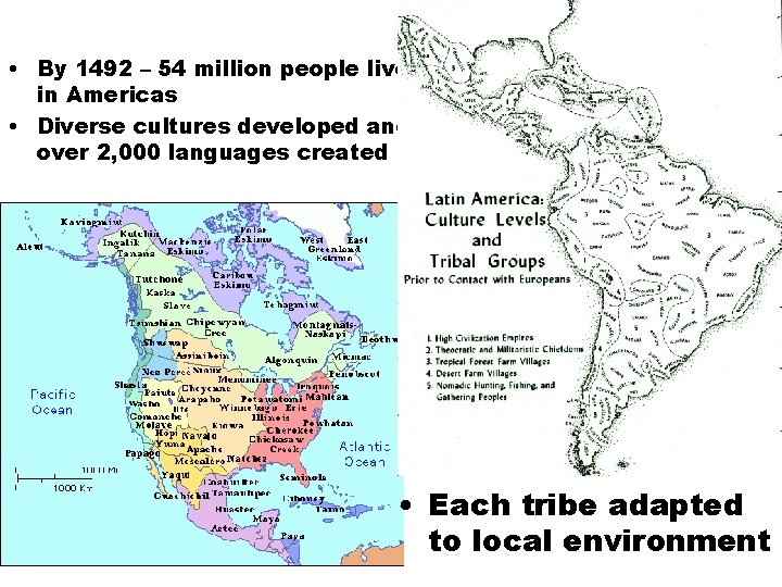  • By 1492 – 54 million people live in Americas • Diverse cultures