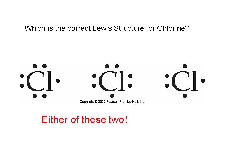 Which is the correct Lewis Structure for Chlorine? Either of these two! 