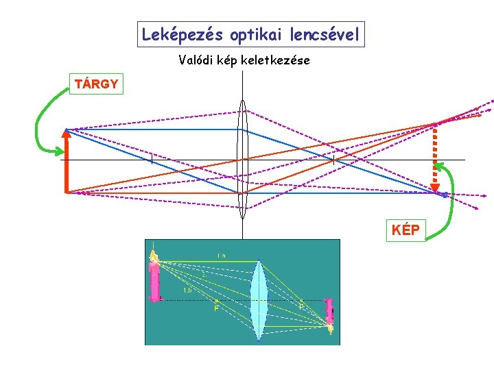 Leképezés optikai lencsével Valódi kép keletkezése TÁRGY KÉP 