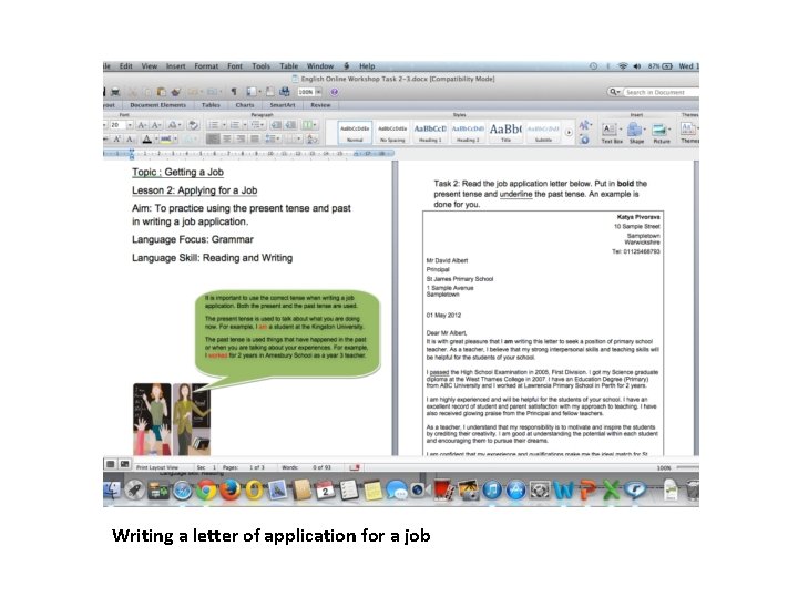 Writing a letter of application for a job 