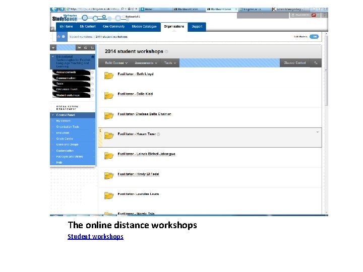 The online distance workshops Student workshops 