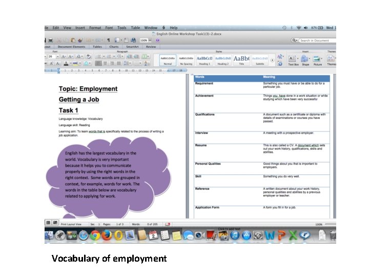 Vocabulary of employment 