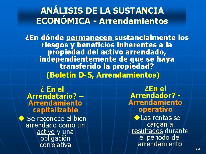 ANÁLISIS DE LA SUSTANCIA ECONÓMICA - Arrendamientos ¿En dónde permanecen sustancialmente los riesgos y