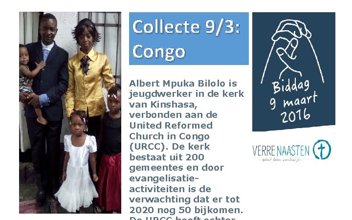 Collecte 9/3: Congo Albert Mpuka Bilolo is jeugdwerker in de kerk van Kinshasa, verbonden