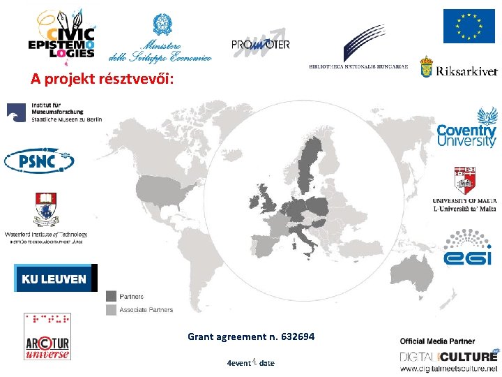 A projekt résztvevői: Grant agreement n. 632694 4 event 4 - date 