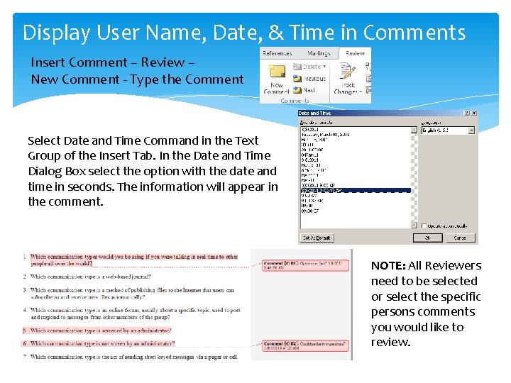 Display User Name, Date, & Time in Comments Insert Comment – Review – New