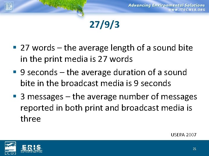 27/9/3 § 27 words – the average length of a sound bite in the