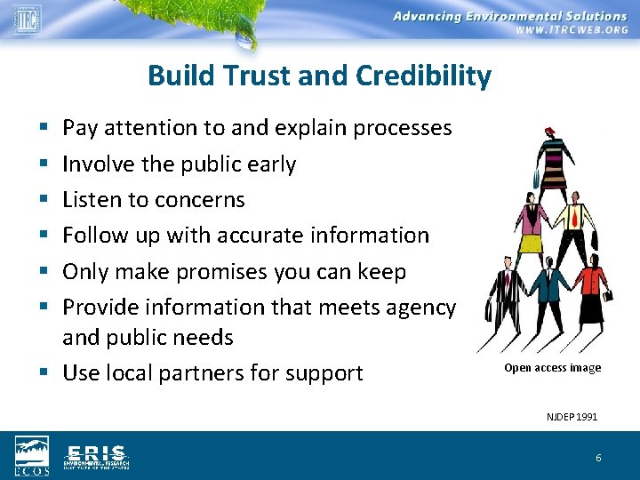 Build Trust and Credibility Pay attention to and explain processes Involve the public early