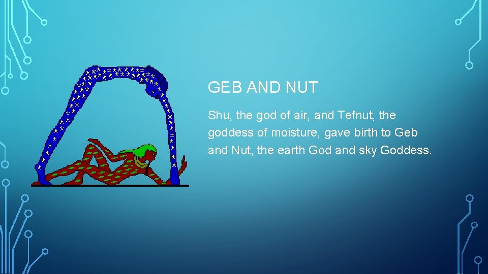 GEB AND NUT Shu, the god of air, and Tefnut, the goddess of moisture,