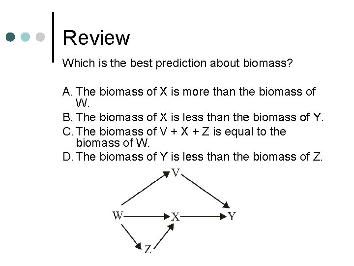 Review Which is the best prediction about biomass? A. The biomass of X is