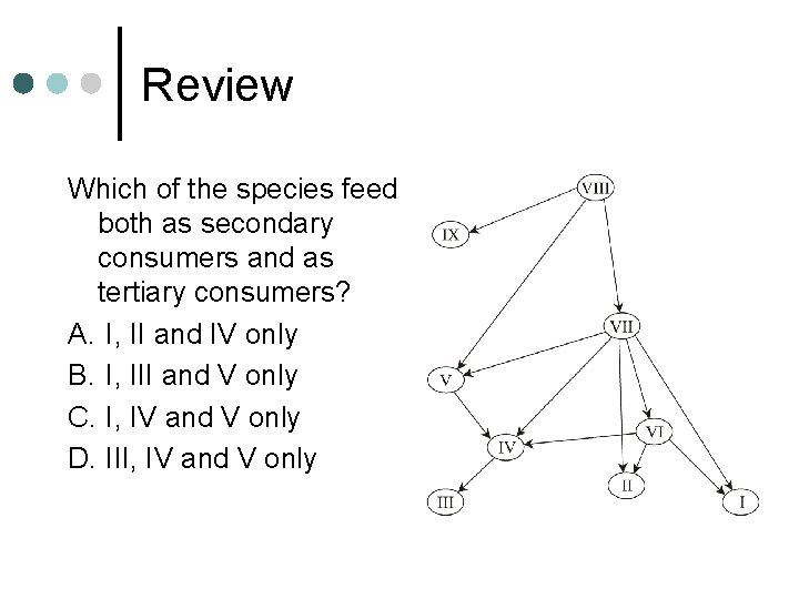 Review Which of the species feed both as secondary consumers and as tertiary consumers?