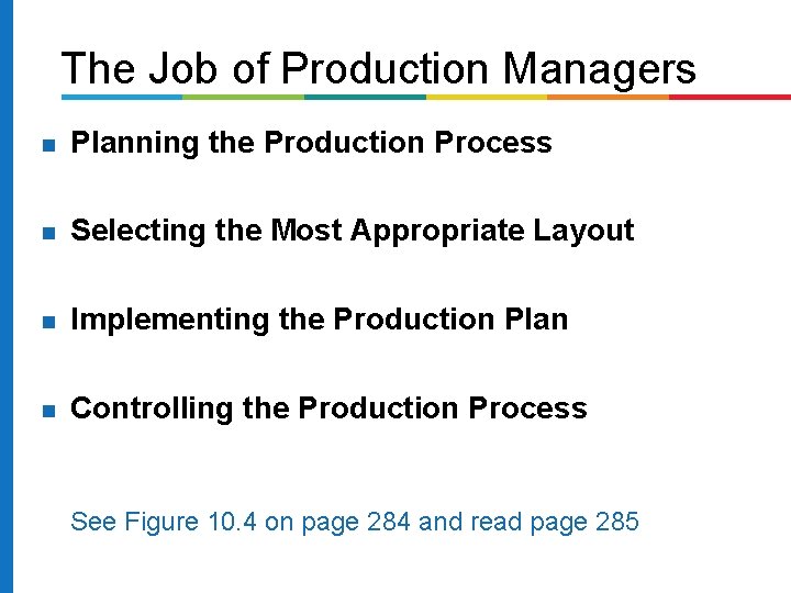 The Job of Production Managers Planning the Production Process Selecting the Most Appropriate Layout