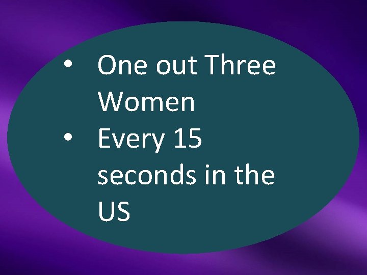  • One out Three Women • Every 15 seconds in the US 
