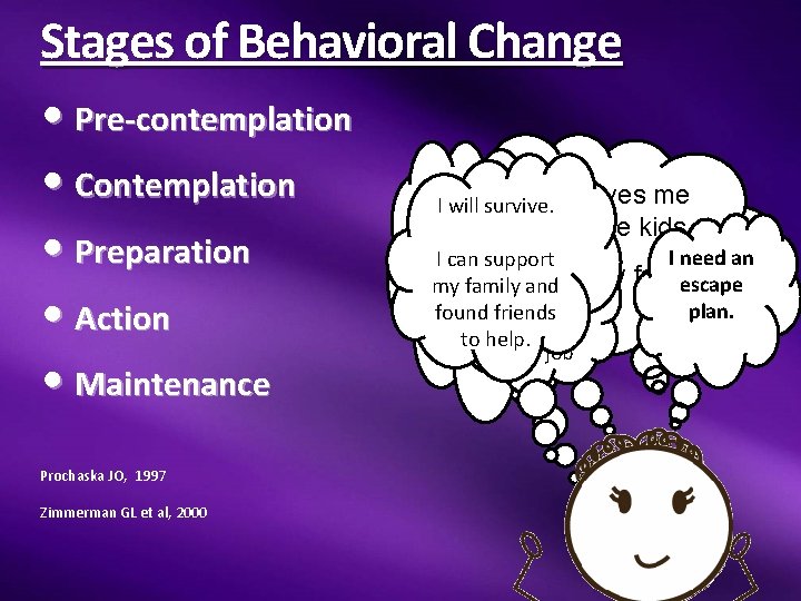 Stages of Behavioral Change • Pre-contemplation • Contemplation • Preparation • Action • Maintenance