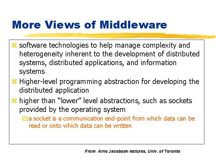 More Views of Middleware z software technologies to help manage complexity and heterogeneity inherent