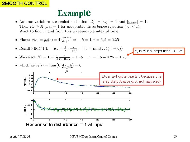 SMOOTH CONTROL Example c is much larger than =0. 25 Does not quite reach
