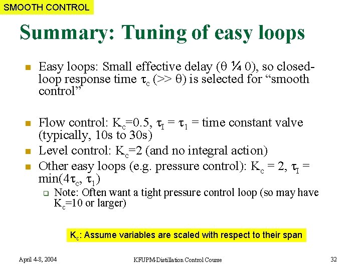 SMOOTH CONTROL Summary: Tuning of easy loops n n Easy loops: Small effective delay
