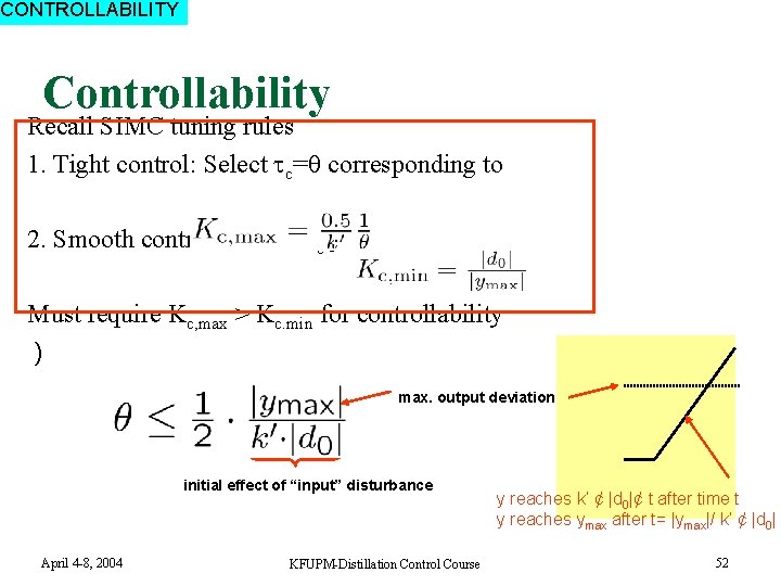 CONTROLLABILITY Controllability Recall SIMC tuning rules 1. Tight control: Select c= corresponding to 2.