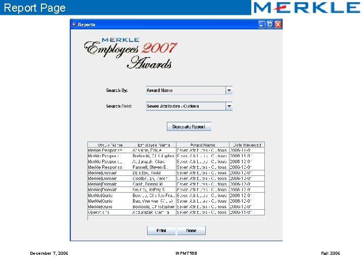 Report Page December 7, 2006 INFM 718 B Fall 2006 