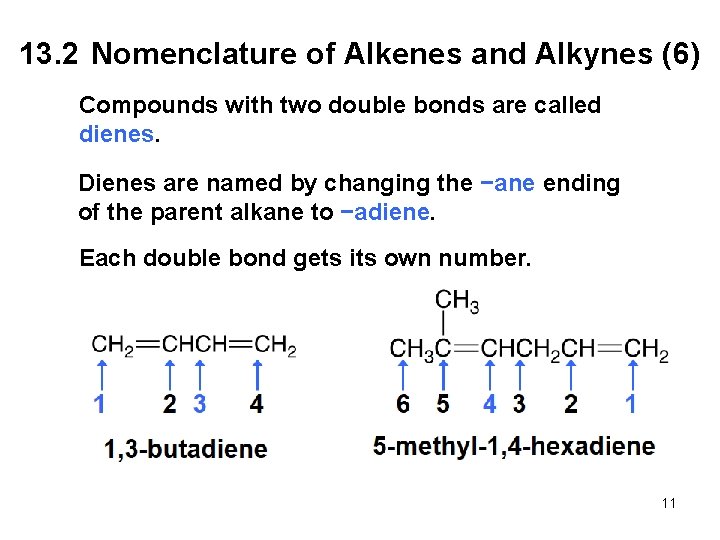 13. 2 Nomenclature of Alkenes and Alkynes (6) Compounds with two double bonds are