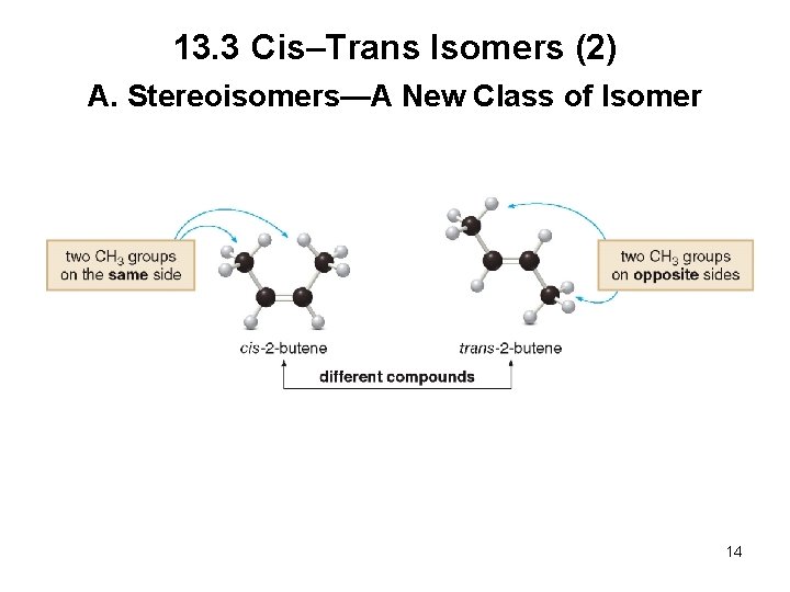 13. 3 Cis–Trans Isomers (2) A. Stereoisomers—A New Class of Isomer 14 