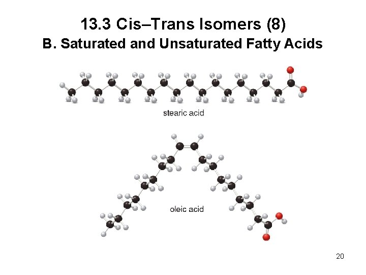 13. 3 Cis–Trans Isomers (8) B. Saturated and Unsaturated Fatty Acids 20 